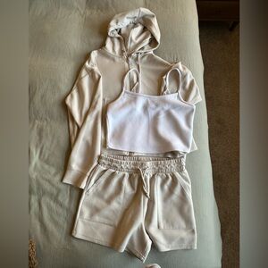if it were me Cream Hoodie and Shorts Set with White Top